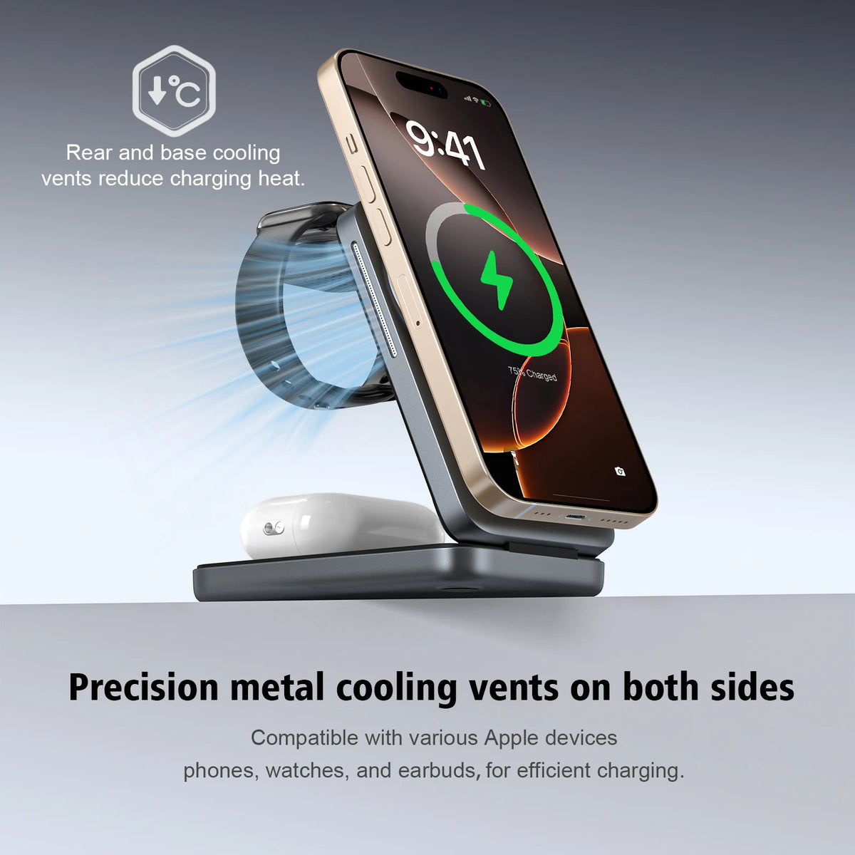3-in-1 Foldable Magnetic Wireless Charger  for a Watch,AirPods and phone Charging Stand