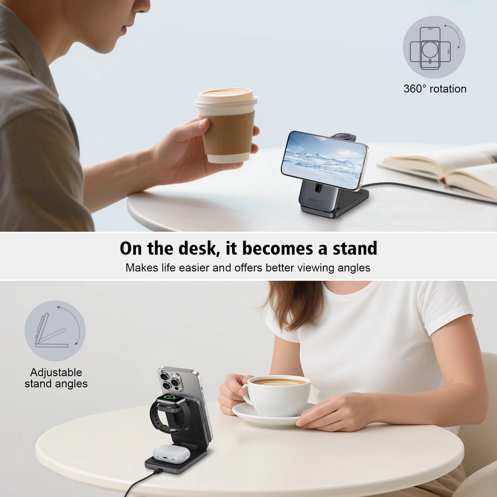3-in-1 Foldable Magnetic Wireless Charger  for a Watch,AirPods and phone Charging Stand
