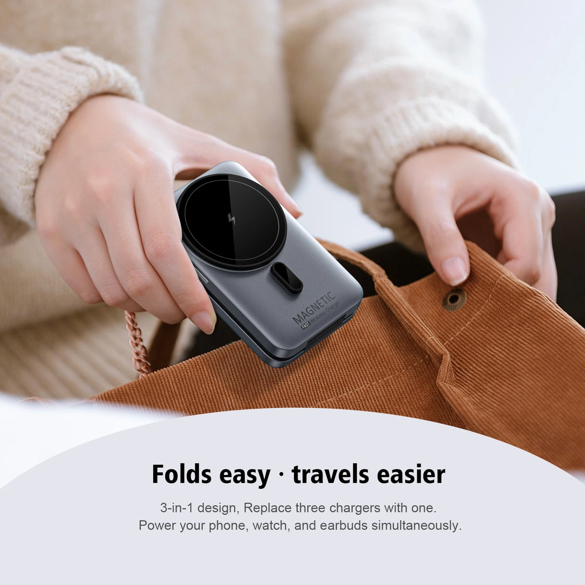 3-in-1 Foldable Magnetic Wireless Charger  for a Watch,AirPods and phone Charging Stand