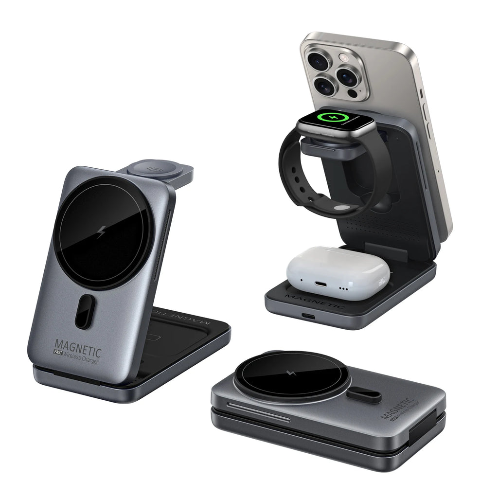 3-in-1 Foldable Magnetic Wireless Charger  for a Watch,AirPods and phone Charging Stand
