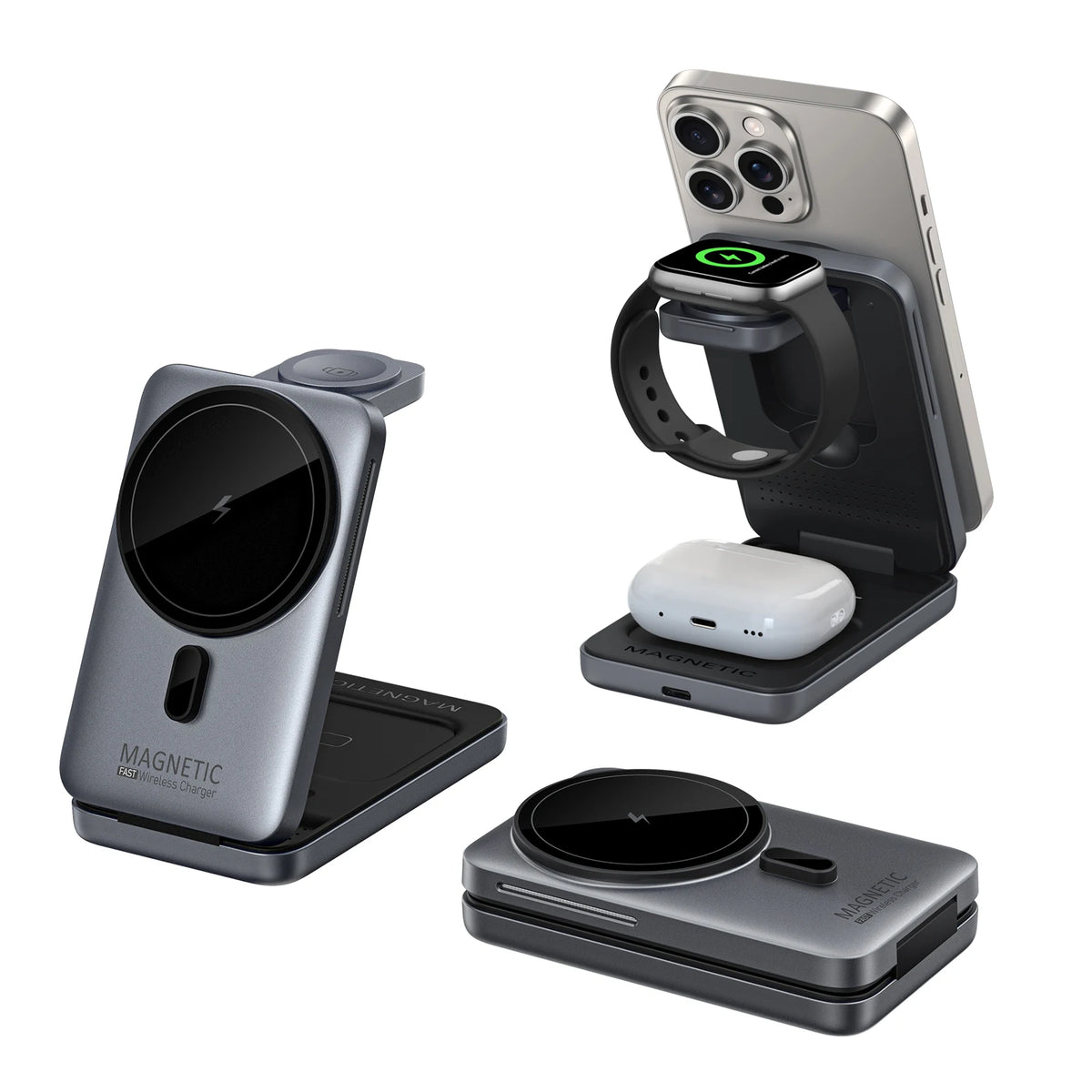 3-in-1 Foldable Magnetic Wireless Charger  for a Watch,AirPods and phone Charging Stand